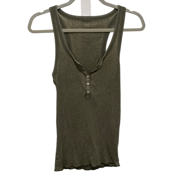 Aerie Green Waffle Knit Henley Tank Top - Picture 1 of 8